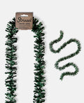 Forest Green Strinsel jute string tinsel with and without packaging on a pale grey background
