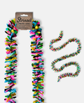 Disco Pop Strinsel jute string tinsel with and without packaging on a pale grey background