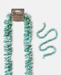 Duck Egg blue Strinsel jute string tinsel with and without packaging on a pale grey background